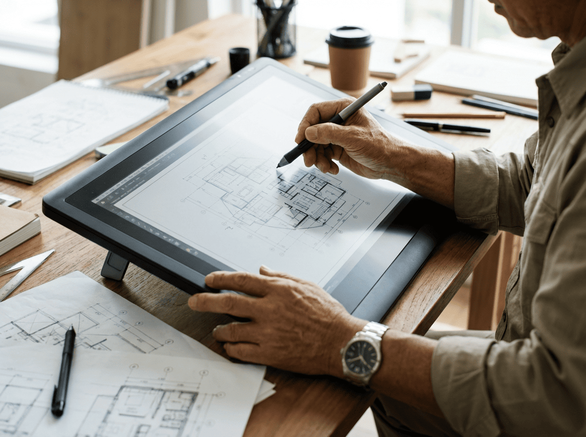 設計図を確認する建築士
